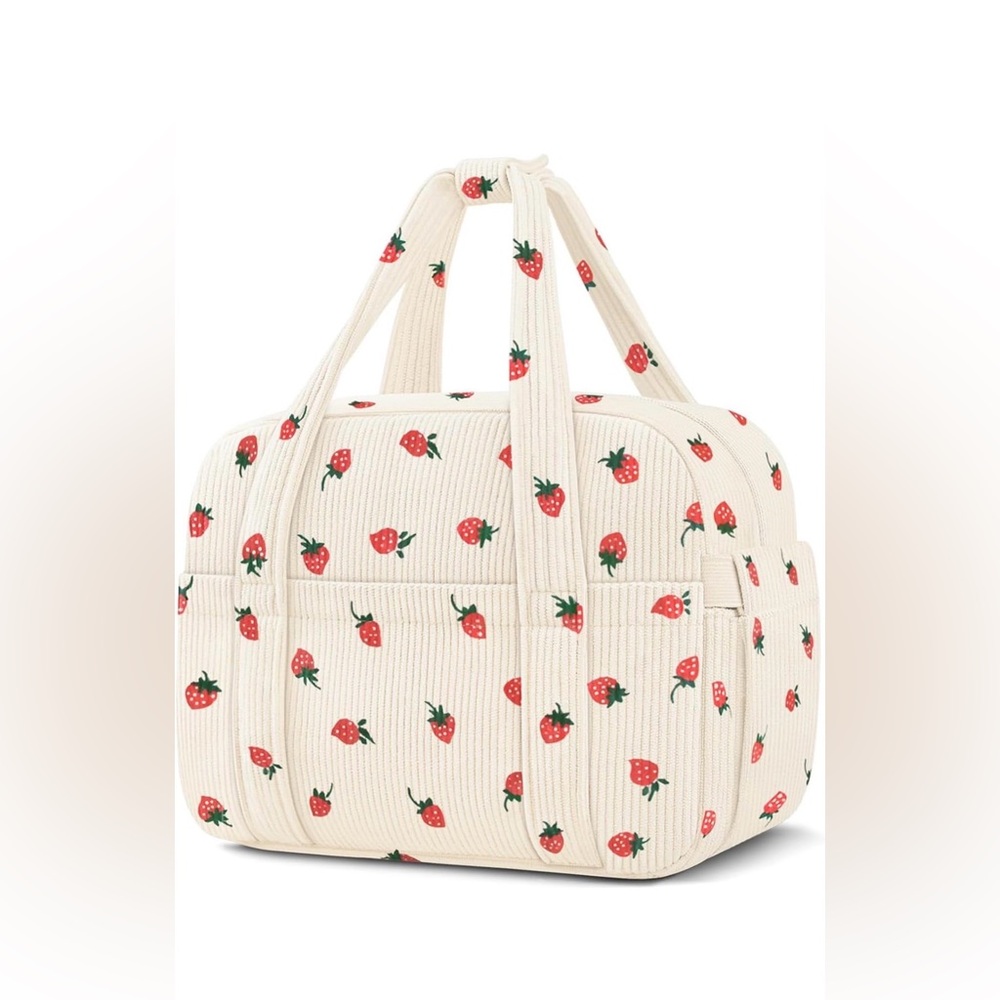 Strawberry Print Cream Tote Bag